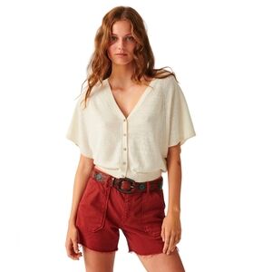 Ba&sh Domino Linen Cardigan Ecru Size XS